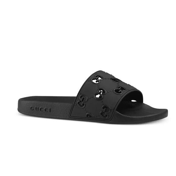 Gucci Womens Rubber Black Cut Out GG Pool Slide Sandals 8 38 - Picture 1 of 6